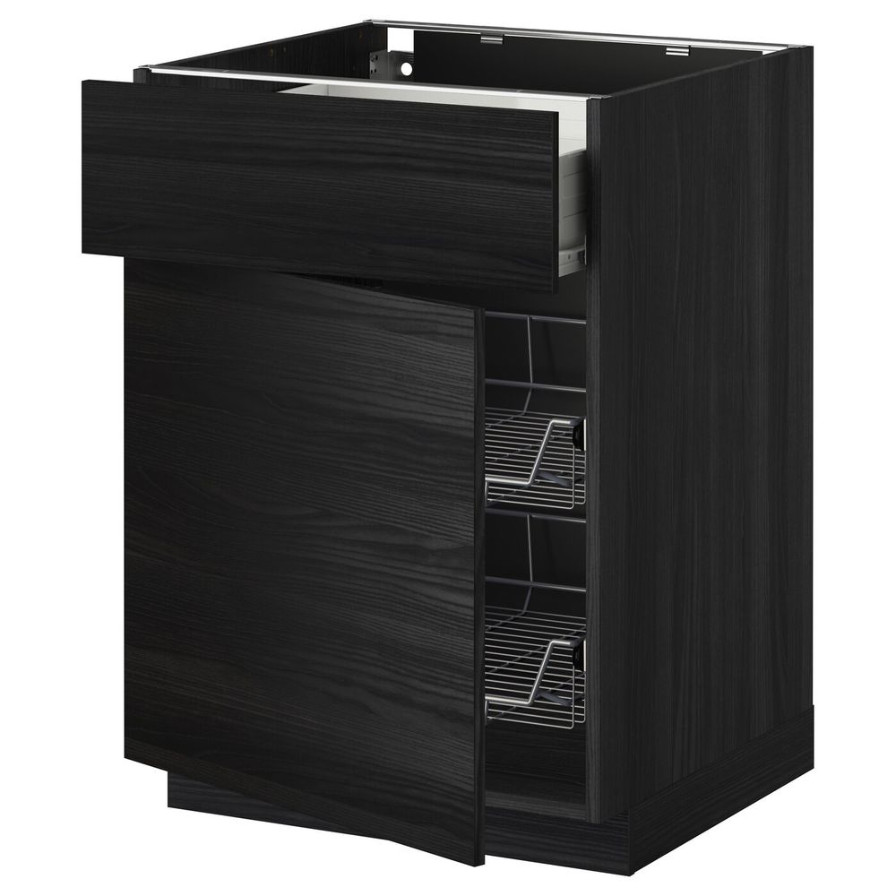 Напольный шкаф с проволочной корзиной/ящ/дверью, черный, Тингсрид черный 60x60 см IKEA МЕТОД / ФОРВАРА 892.673.26 - схема-чертеж с размерами