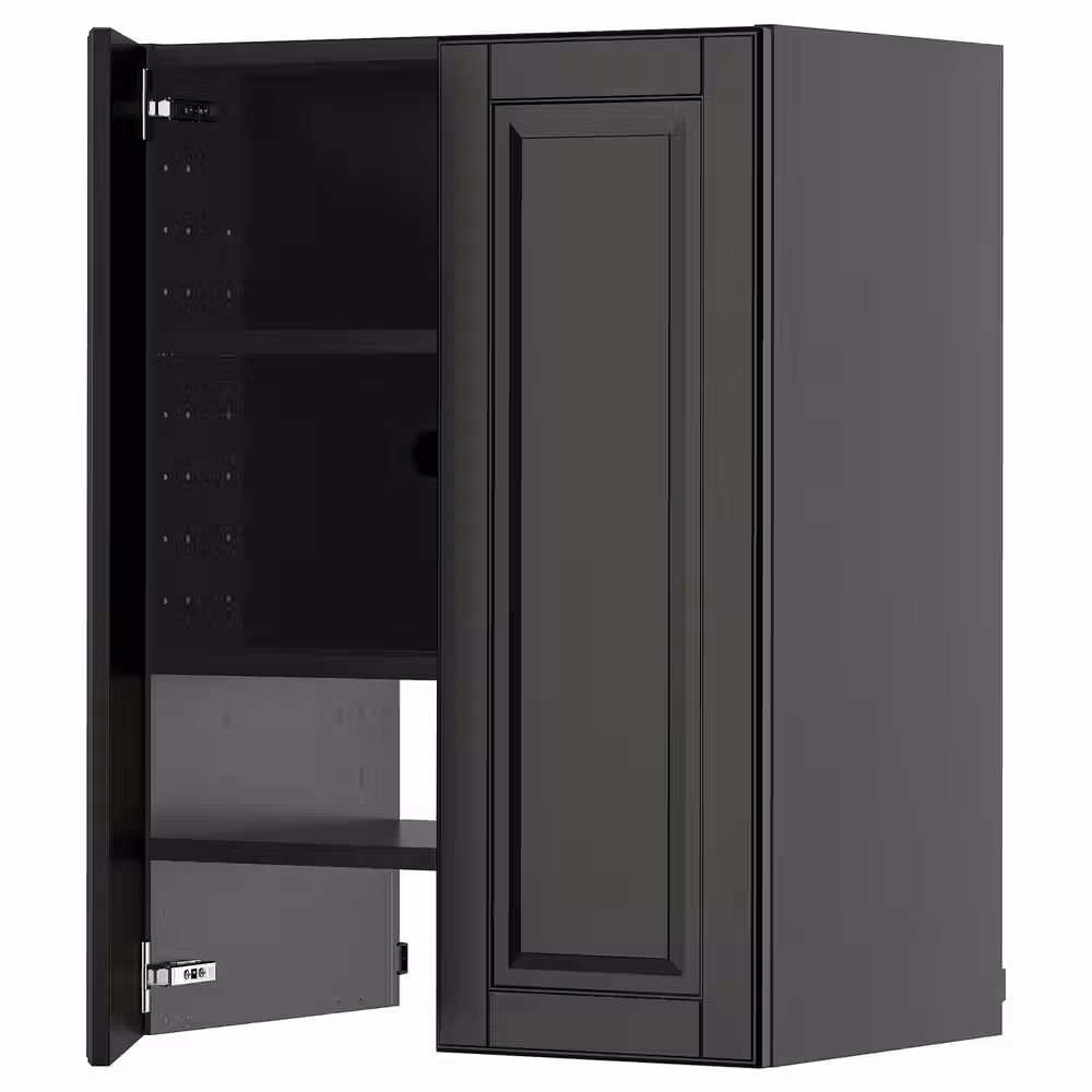 METOD Навесной шкаф д/вытяжки/полка/дверь - черно-серый/Bodbyn чёрный 60x80 см - фото 1