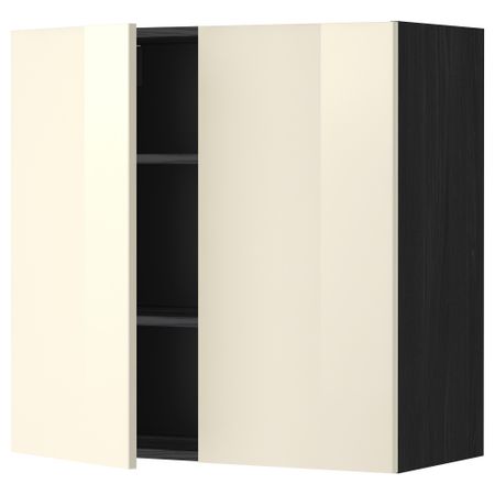 Навесной шкаф с полками, 2 дверцы МЕТОД, черный, Рингульт кремовый