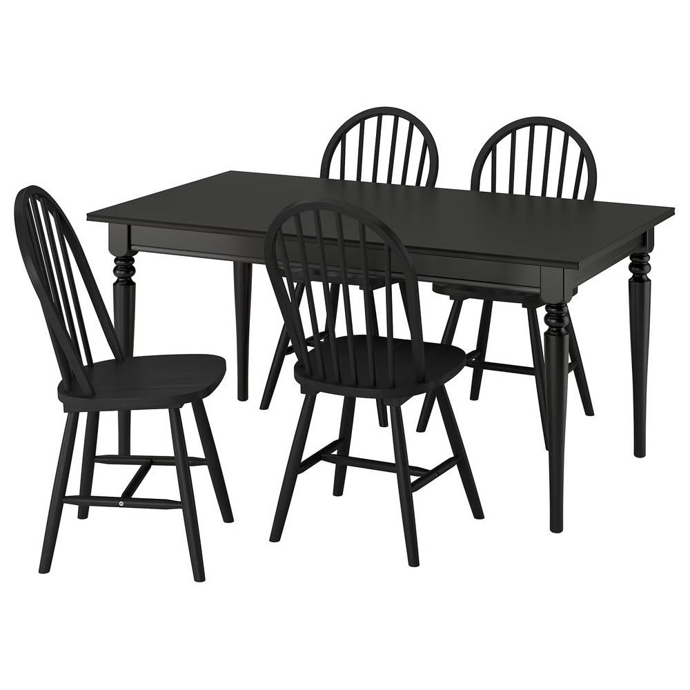 ROSENTORP / SKOGSTA Стол и 4 стула - чёрный/чёрный 155/215x87 см - схема-чертеж с размерами