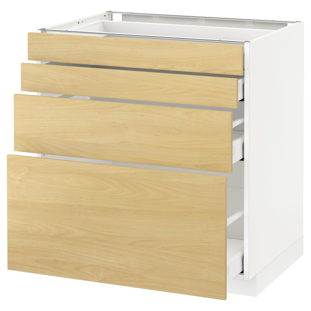 Напольный шкаф 4 фронтальных панели, 4 ящика МЕТОД / МАКСИМЕРА, белый, Тингсрид береза - схема-чертеж с размерами