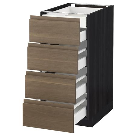 Напольный шкаф 4 фронтальных, 2 низких, 3 средних ящ, черный/Воксторп грецкий орех 40x60 см IKEA МЕТОД / МАКСИМЕРА 992.366.50