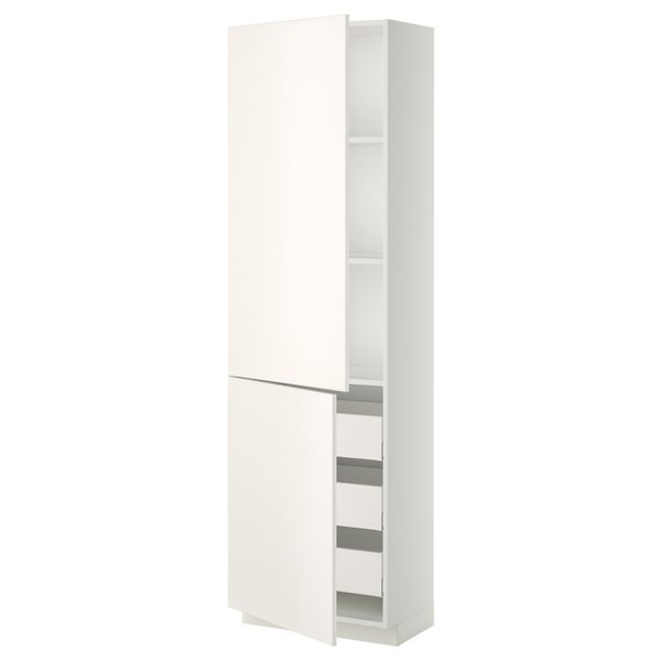 Высокий шкаф + полки, 3 ящика, 2 дверцы МЕТОД / МАКСИМЕРА, белый, Веддинге белый - фото 1