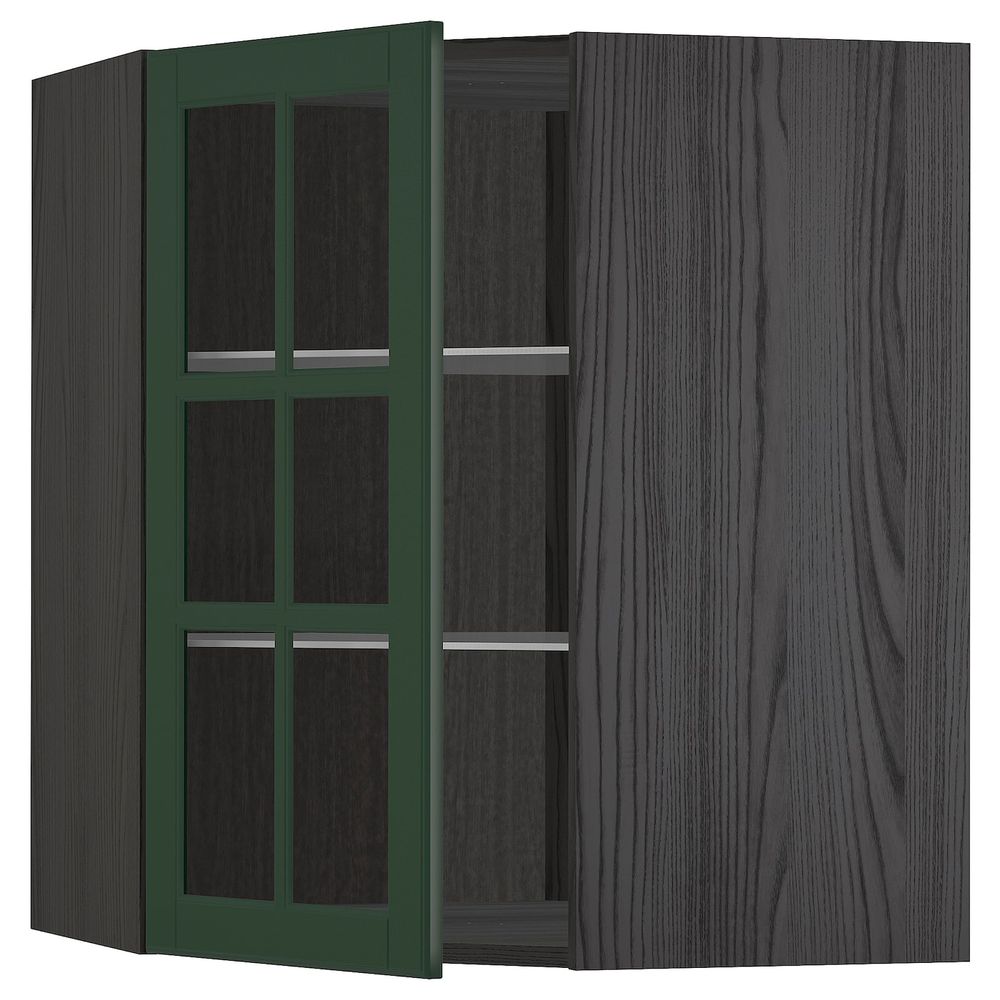 Угловой навесной шкаф с полками, стекляными дв, черный/Будбин темно-зеленый 68x80 см IKEA МЕТОД 293.132.89 - схема-чертеж с размерами