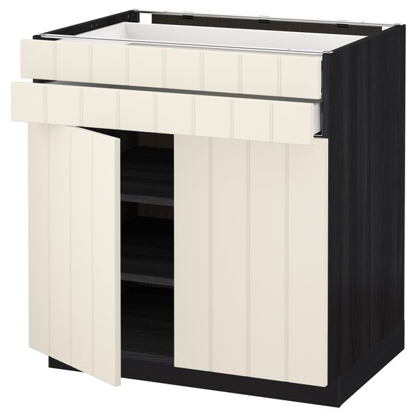 Напольный шкаф, 2 дверцы, 2 ящика МЕТОД / МАКСИМЕРА, черный, Хитарп белый с оттенком - схема-чертеж с размерами