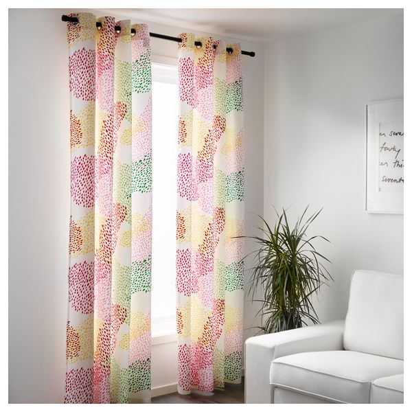 Гардины, 1 пара МУРГРЕНА, белый, разноцветный (145x300 см) - схема-чертеж с размерами