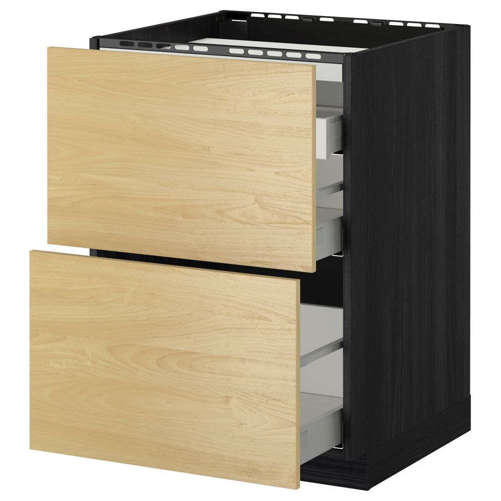 Напольный шкаф, 2 фронтальных панели, 3 ящика МЕТОД / МАКСИМЕРА, черный, Тингсрид береза - схема-чертеж с размерами
