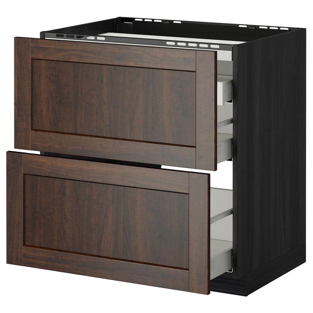 Напольный шкаф, 2 фронтальных панели, 3 ящика, черный/Эдсерум коричневый 80x60 см IKEA МЕТОД / МАКСИМЕРА 492.363.65 - схема-чертеж с размерами