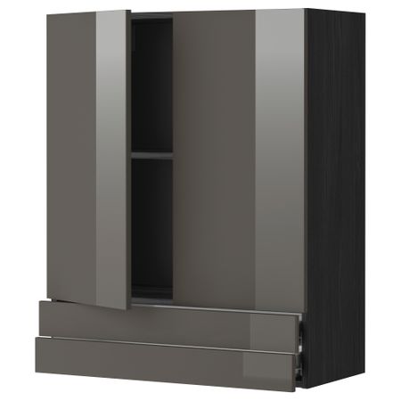 Навесной шкаф, 2 дверцы, 2 ящика МЕТОД / ФОРВАРА, черный, Рингульт серый