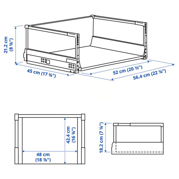 MAXIMERA Ящик, высокий - белый 60x45 см - схема-чертеж с размерами