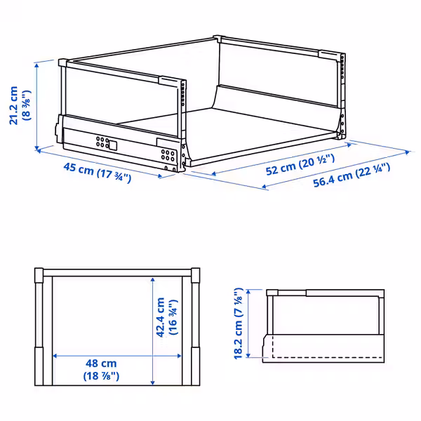 MAXIMERA Ящик, высокий - белый 60x45 см - схема-чертеж с размерами