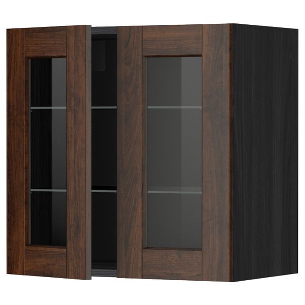 Навесной шкаф с полками, 2 стекло дв, черный/Эдсерум коричневый 60x60 см IKEA МЕТОД 792.267.70 - схема-чертеж с размерами