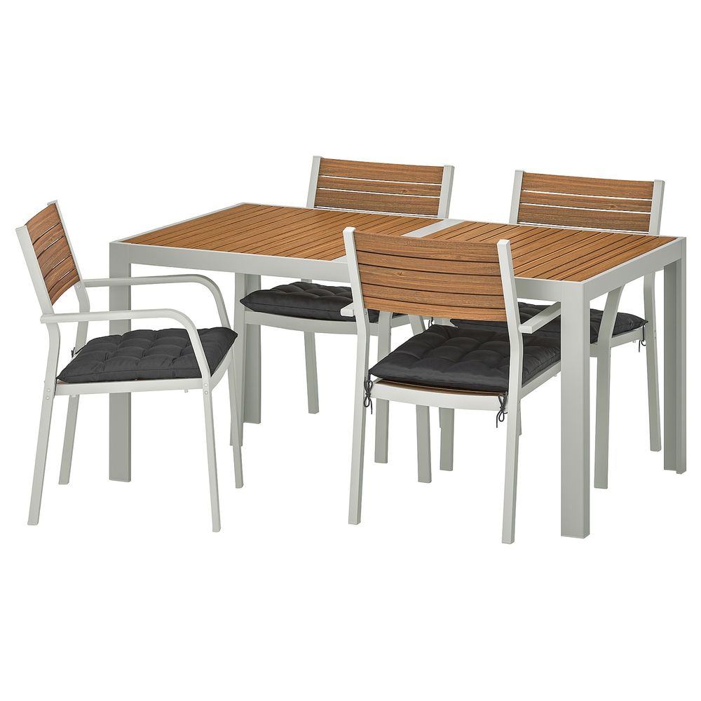 Стол + 4 кресла, для/сада, светло-коричневый/Холло черный 156x90 см IKEA ШЭЛЛАНД 292.927.34 - фото 1