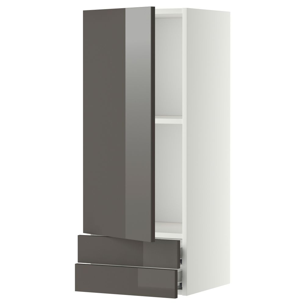 Навесной шкаф с дверцей, 2 ящика МЕТОД / ФОРВАРА, белый, Рингульт серый - фото 1