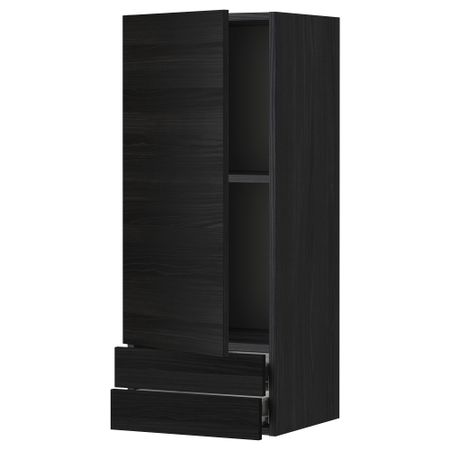 Навесной шкаф с дверцей, 2 ящика МЕТОД / ФОРВАРА, черный, Тингсрид черный