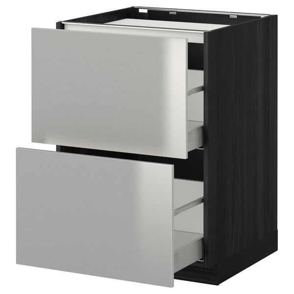 Напольный шкаф, 2 фронтальных панели, 3 ящика МЕТОД / МАКСИМЕРА, черный, Гревста нержавеющ сталь - фото 1