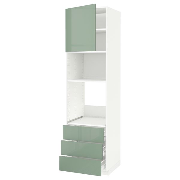 Высокий шкаф для духовки/СВЧ дверца, 3 ящика МЕТОД / ФОРВАРА, белый, Калларп светло-зеленый (60x60x220 см) - схема-чертеж с размерами