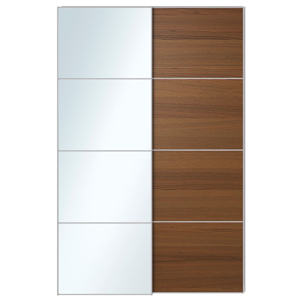 Пара раздвижных дверей АУЛИ / ИЛЬСЕНГ, зеркальное стекло, коричневая морилка ясеневый шпон - схема-чертеж с размерами