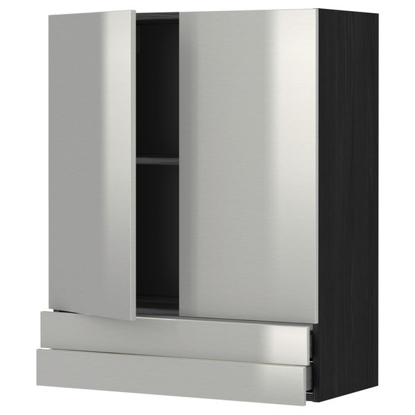 Навесной шкаф, 2 дверцы, 2 ящика МЕТОД / МАКСИМЕРА, черный, Гревста нержавеющ сталь - фото 1