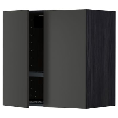 Навесной шкаф с сушилкой, 2 дверцы, черный, Nickebo матовый антрацит, 60x60 см IKEA METOD МЕТОД 994.986.23