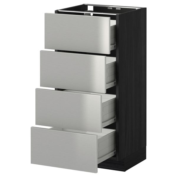 Напольный шкаф 4 фронтальных панели, 4 ящика МЕТОД / ФОРВАРА, черный, Гревста нержавеющ сталь - схема-чертеж с размерами