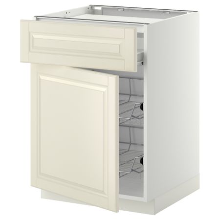 Напольный шкаф для варочной панели, ящик, 2 проволочных корзины МЕТОД / ФОРВАРА, белый, Будбин белый с оттенком (60x60 см)