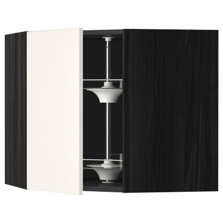 Угловой навесной шкаф с вращающейся секцией МЕТОД, черный, Веддинге белый