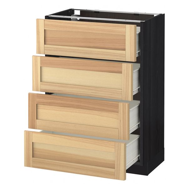 Напольный шкаф 4 фронтальных панели, 4 ящика МЕТОД / ФОРВАРА, черный, Торхэмн ясень - схема-чертеж с размерами