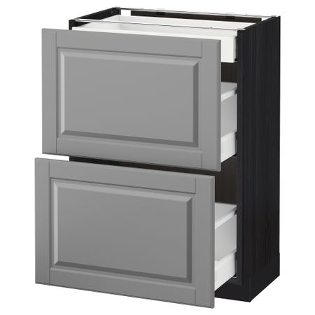 Напольный шкаф, 2 фасада, 3 ящика МЕТОД / МАКСИМЕРА, черный, Будбин серый