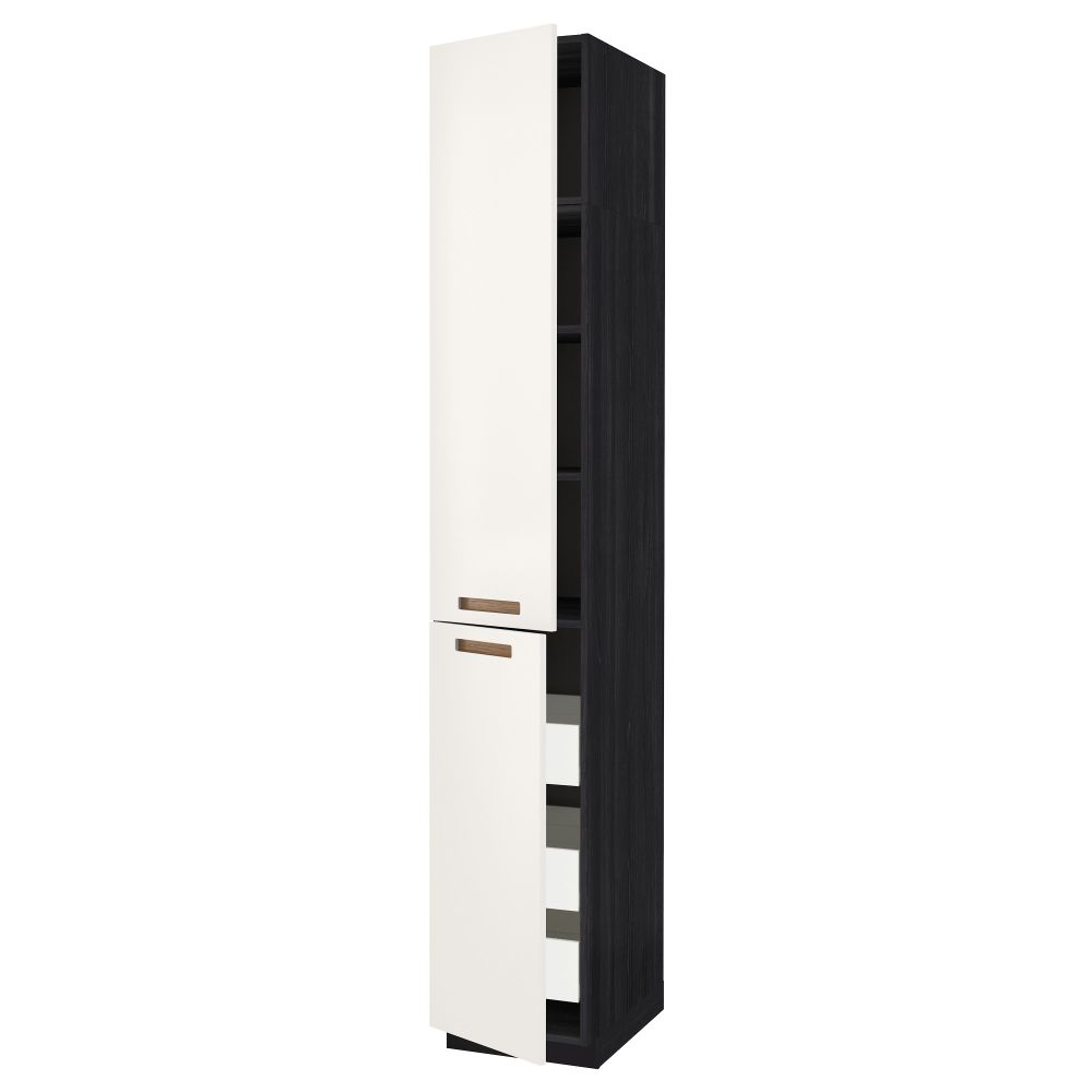 Высокий шкаф + полки, 3 ящика, 2 дверцы МЕТОД / ФОРВАРА, черный, Мэрста белый - схема-чертеж с размерами