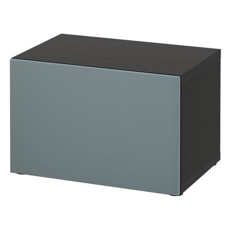 Стеллаж с дверью БЕСТО, черно-коричневый, Вальвикен серо-бирюзовый (60x40x38 см)