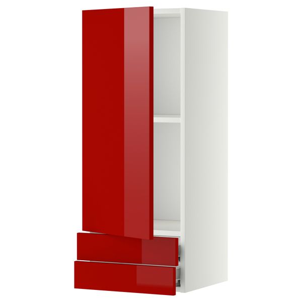 Навесной шкаф с дверцей, 2 ящика МЕТОД / ФОРВАРА, белый, Рингульт красный - схема-чертеж с размерами