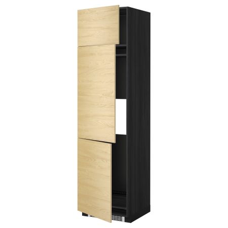 Высокий шкаф для холодильника или морозильника, с 3 дверями МЕТОД, черный, Тингсрид береза