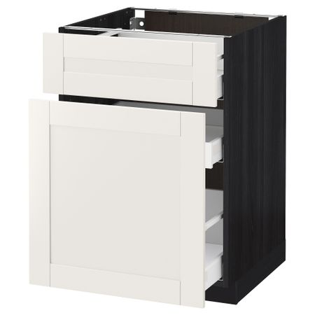 Напольный шкаф, выдвижной секцией, ящик МЕТОД / МАКСИМЕРА, черный, Сэведаль белый