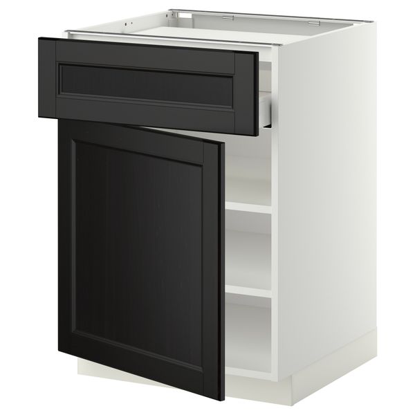 Напольный шкаф для варочной панели, ящик, полка, дверцы МЕТОД / МАКСИМЕРА, белый, Лаксарби черно-коричневый (60x60 см) - фото 1