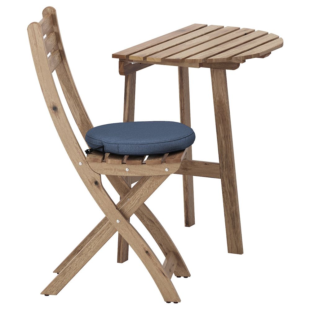 Стол + 1 складной стул, для/сада, серо-коричневая морилка/ФРЁСЁН/ДУВХОЛЬМЕН синий IKEA АСКХОЛЬМЕН 492.689.74 - фото 1