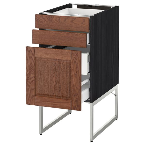 Напольный шкаф 3 фронтальных панели, 2 нижних, 2 средних ящика МЕТОД / МАКСИМЕРА, черный, Филипстад коричневый - схема-чертеж с размерами
