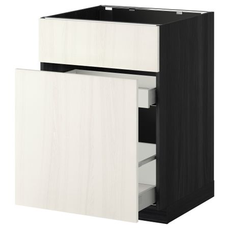 Напольный шкаф под мойку, сорт муcора, 1 дверца, 2 ящика МЕТОД / МАКСИМЕРА, черный, Росдаль белый (60x60 см)