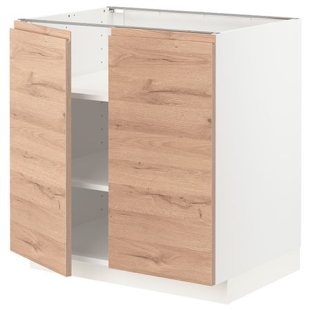 Напольный шкаф с полками/2дверцами, белый/Воксторп под дуб 80x60 см IKEA METOD МЕТОД 394.141.55