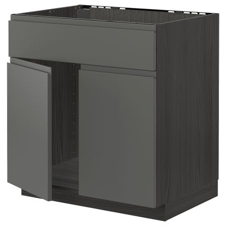 Шкаф под мойку, 2 двери, фасад, черный, Voxtorp темно-серый, 80x60 см IKEA METOD МЕТОД 394.700.47
