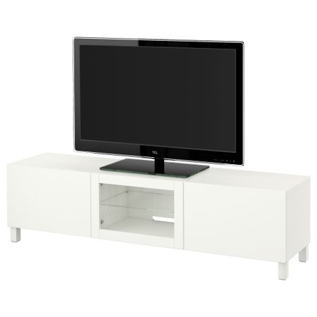 Тумба под ТВ с ящиками и дверцей БЕСТО, Лаппвикен белый прозрачное стекло (180x40x48 см)