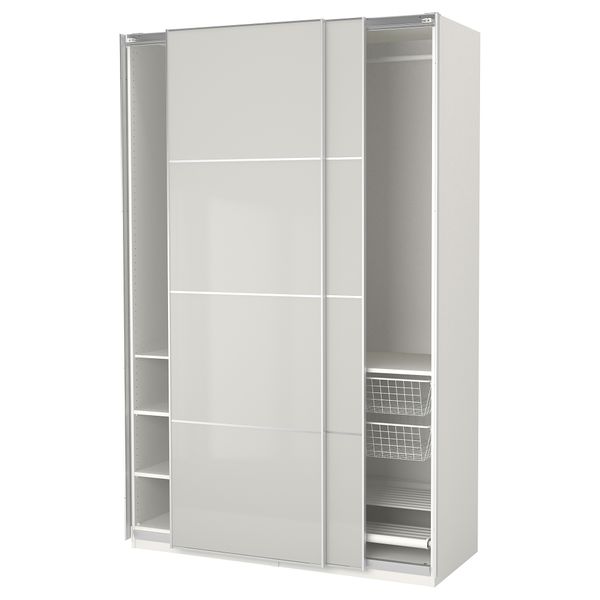 Гардероб ПАКС, белый Хокксунд, глянцевый светло-серый (150x66x236 см) - фото 1