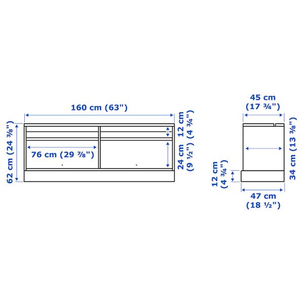 Тумба под ТВ, с цоколем, белый 160x62x47 см IKEA HAVSTA ХАВСТА 403.886.31 - схема-чертеж с размерами