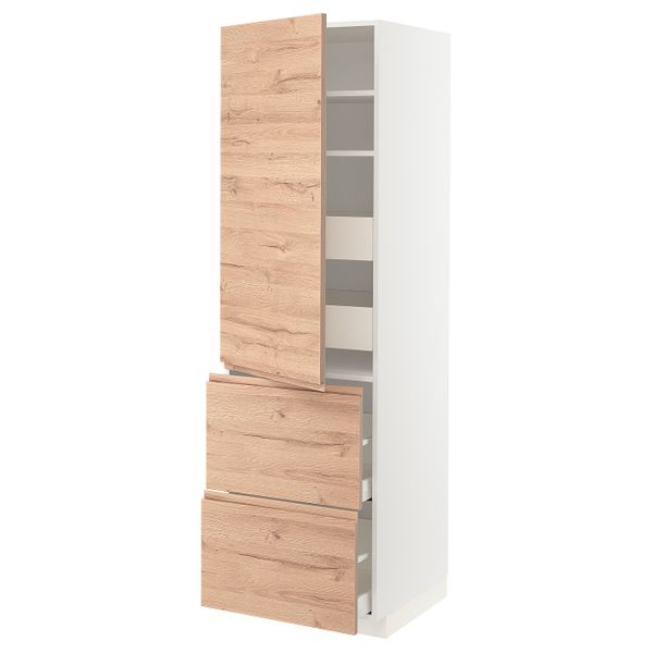 Высокий шкаф + полки/4ящ/двр/2фасада, белый/Воксторп под дуб 60x60x200 см IKEA METOD МЕТОД / MAXIMERA МАКСИМЕРА 194.143.02 - схема-чертеж с размерами