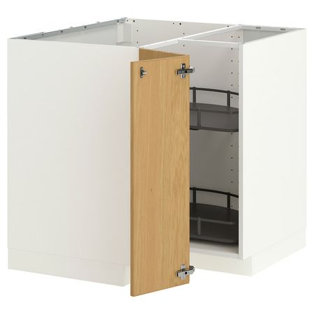 METOD Угловой напольн шкаф с вращающ секц - белый/Sinarp дубовый шпон 88x88 см