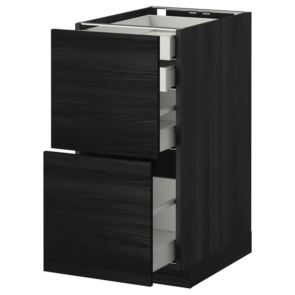 Напольный шкаф 2 фронтальные панели, 2 нижних, 1 средний, 1 высокий ящик МЕТОД / МАКСИМЕРА, черный, Тингсрид черный - фото 1
