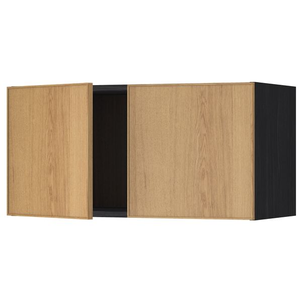 Навесной шкаф с 2 дверями МЕТОД, черный, Экестад дуб (80x40 см) - схема-чертеж с размерами