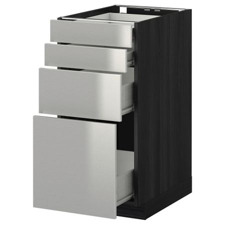 Напольный шкаф 4 фронтальных панели, 4 ящика МЕТОД / ФОРВАРА, черный, Гревста нержавеющ сталь
