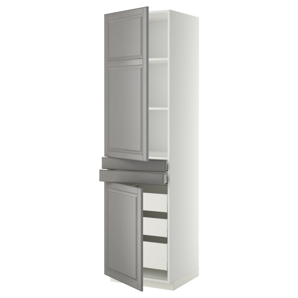 Высокий шкаф + полки, 5 ящиков, 2 дверцы, 2 фронтальных МЕТОД / МАКСИМЕРА, белый, Будбин серый - фото 1