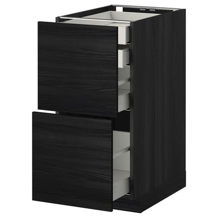Напольный шкаф 2 фронтальные панели, 2 нижних, 1 средний, 1 высокий ящ, черный, Тингсрид черный 40x60 см IKEA МЕТОД / МАКСИМЕРА